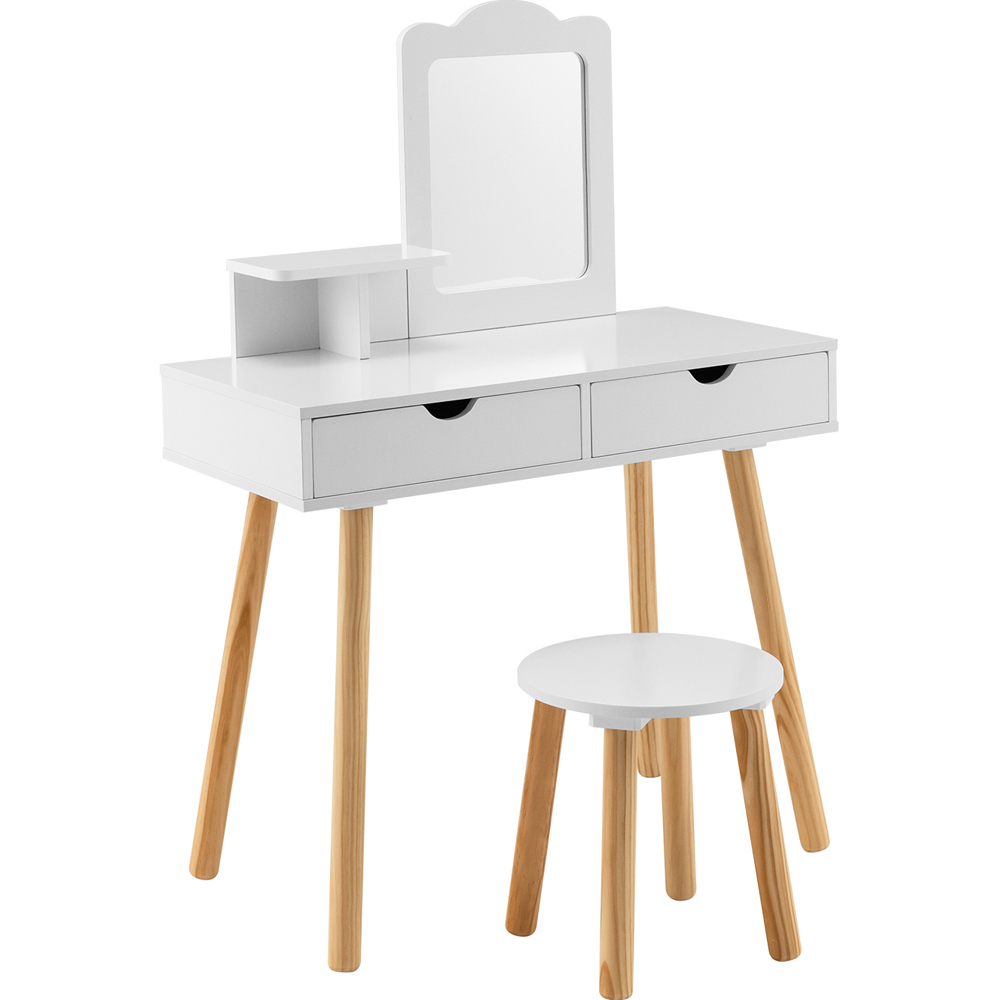 Costway White Kids Vanity Table and Stool Set with Mirror Image 2