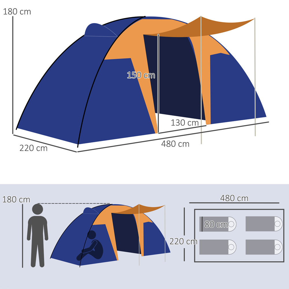 Outsunny 4-6 Person Large Waterproof Camping Tent Blue Image 8