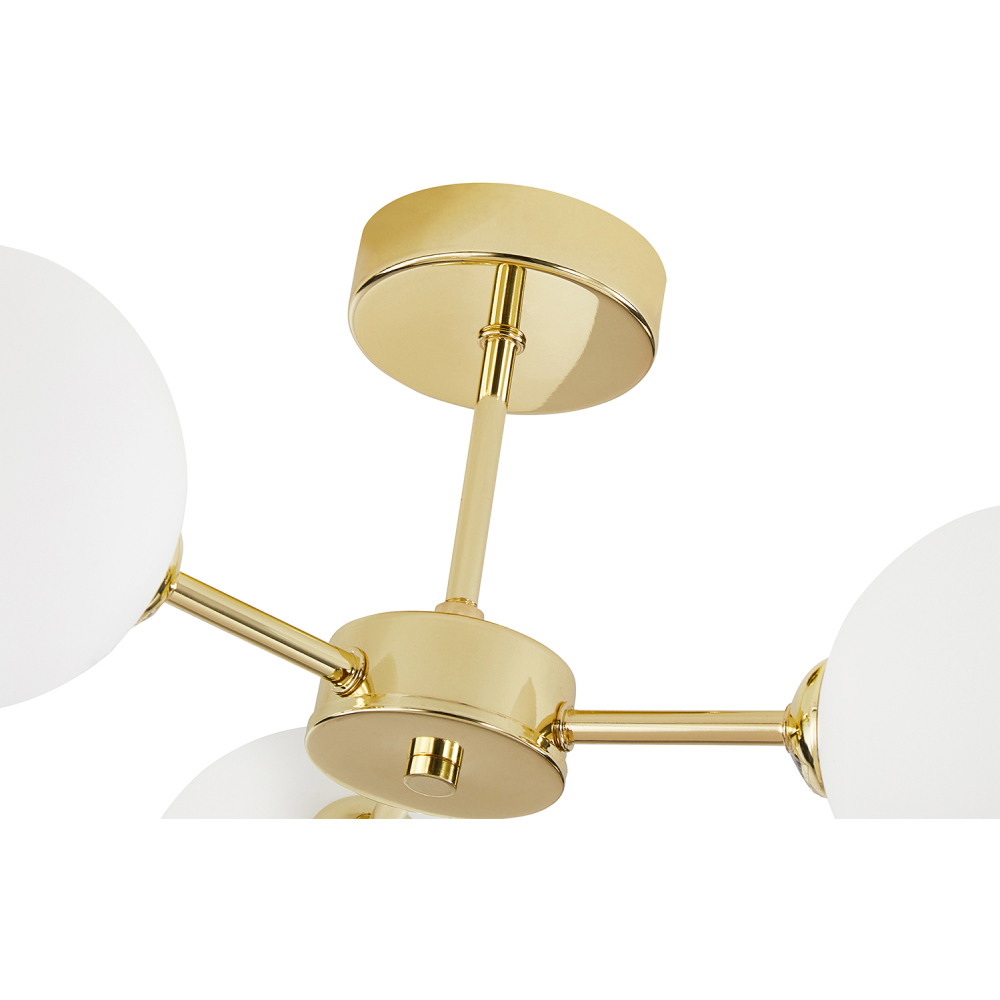 Happy Homewares Polished Gold Ceiling Light with Opal White Globe Glass Shade Image 5