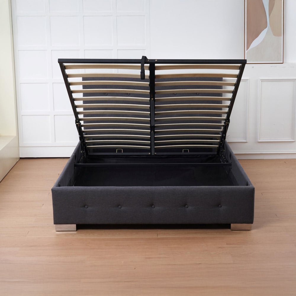 Indoor Living The Oslo Double Charcoal Linen Gas Lift Ottoman Bed Frame with Tufted Headboard Image 5