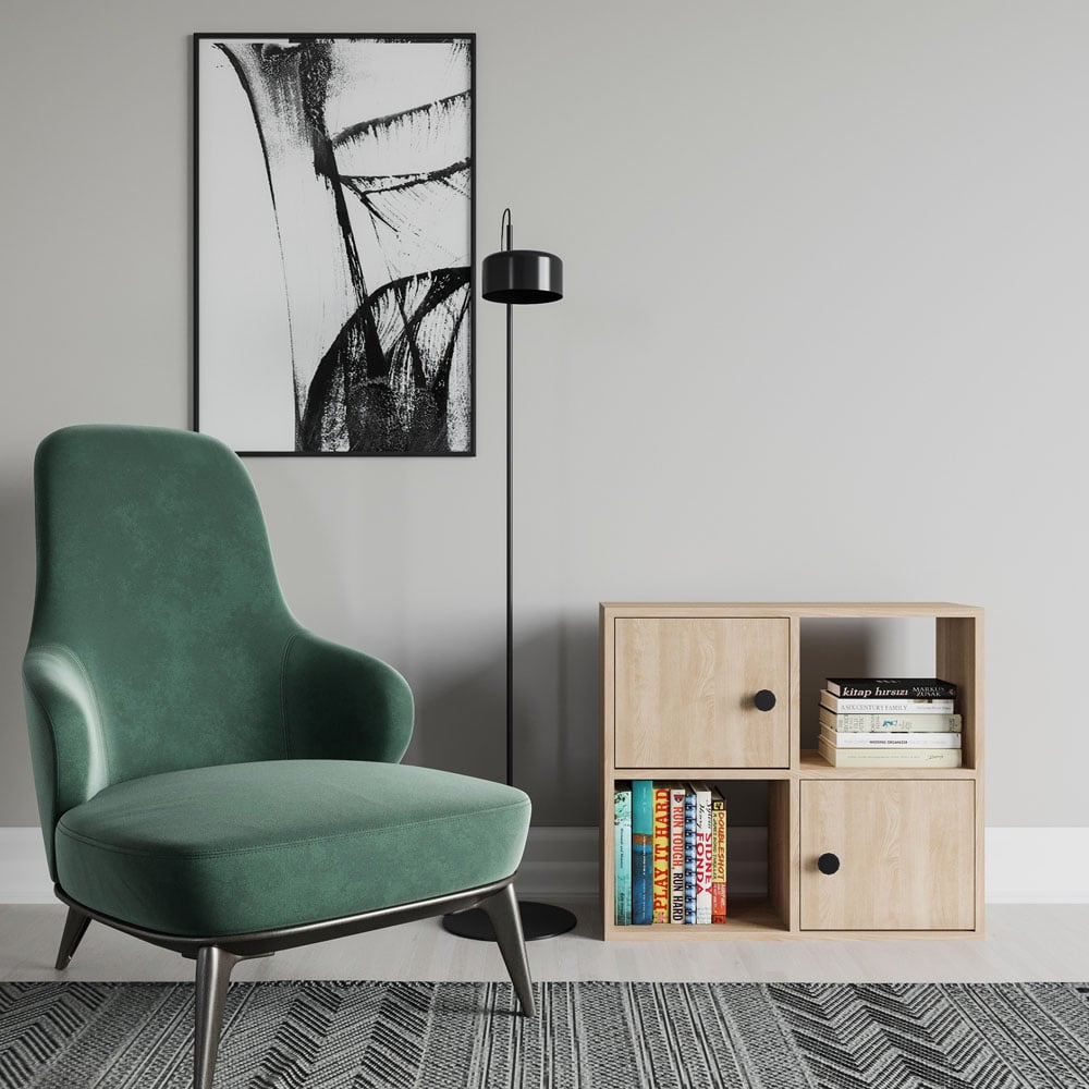 Decorotika Tuttle 2 Door 2 Open Shelf Oak Bookcase Image 3