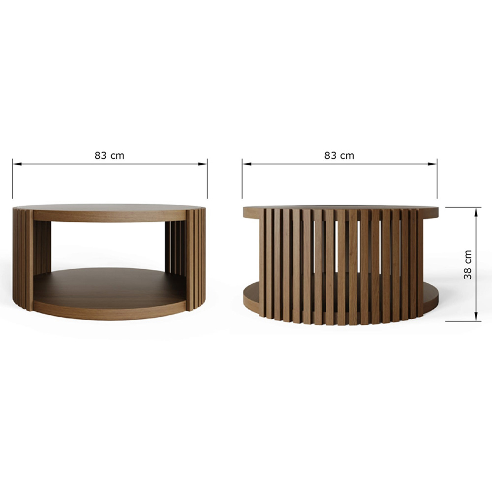 GFW Zadie Single Shelf Walnut Slatted Round Coffee Table Image 8