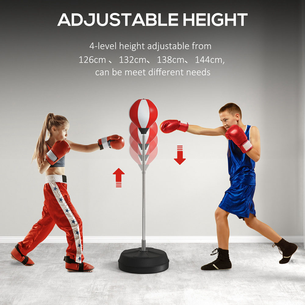 HOMCOM Red and White Height Adjustable Standing Punching Bag Set Image 8