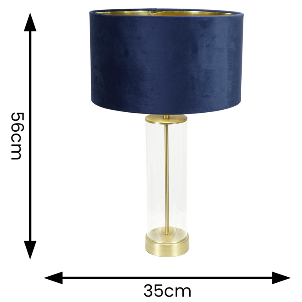 ValueLights Balan Gold Glass LED Table Lamp with Navy Blue and Gold Velvet Lamp Shade Image 4