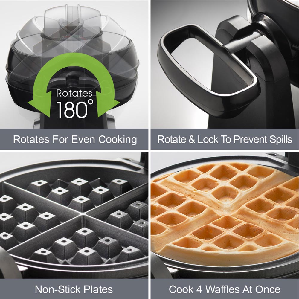 Quest Black and Silver 4 Slice Rotating Waffle Maker 1000W Image 8