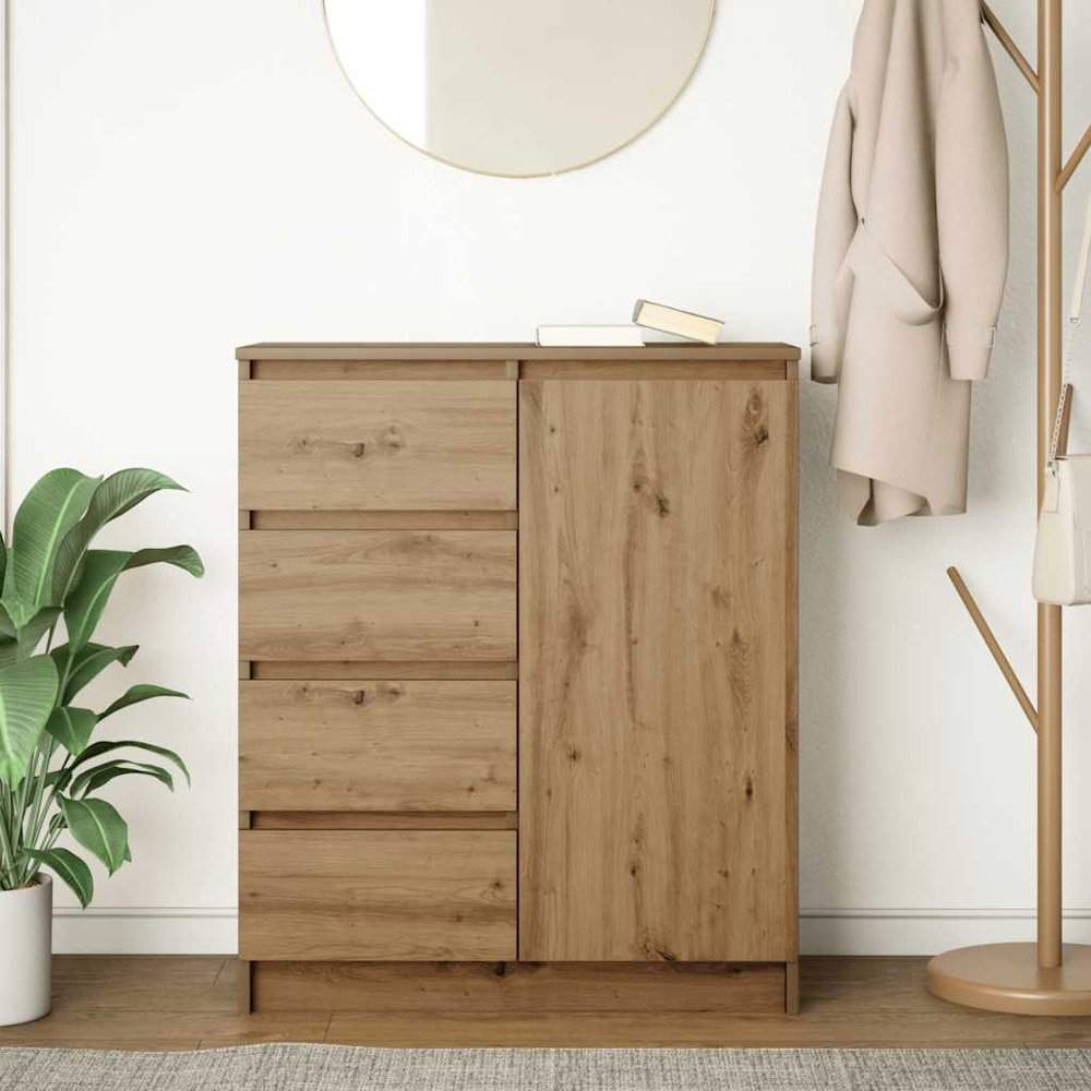 vidaXL Single Door 4 Drawer Artisan Oak Sideboard Image 3