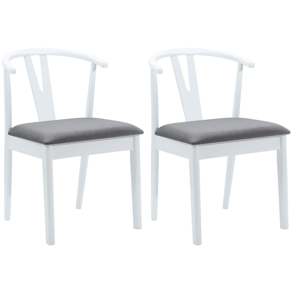 vidaXL Set of 2 White and Grey Rubberwood Dining Chairs Image 8