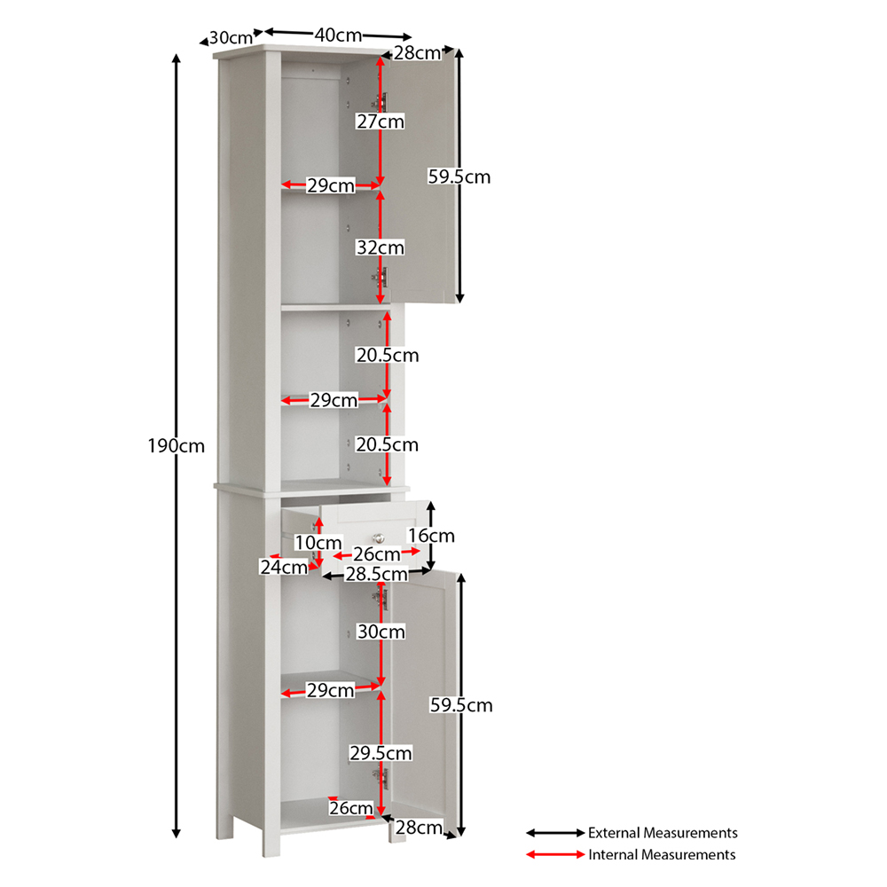 Bath Vida Priano 2 Door Single Drawer White Tall Mirror Floor Cabinet Image 9