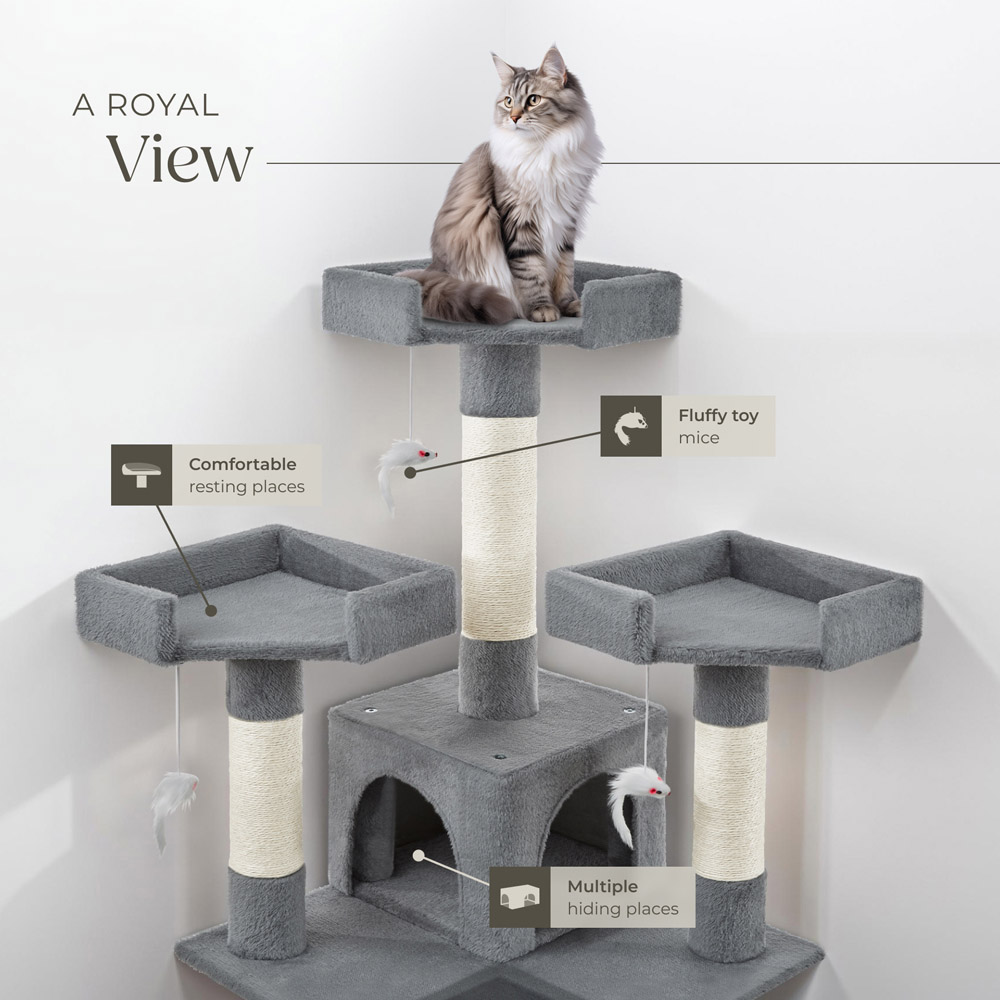 tectake Barney Grey Cat Tree with Scratching Posts 170cm Image 3