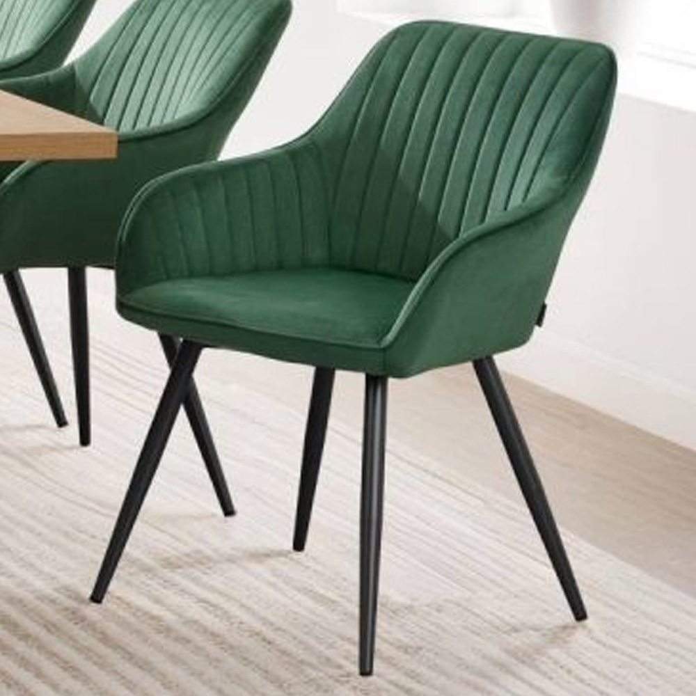 Tectake Marilyn Dark Green and Black Velvet Quilted Dining Chair Image 1
