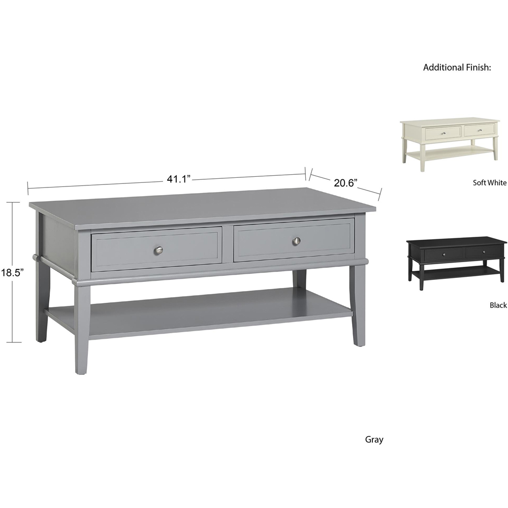 Dorel Franklin 2 Drawer Single Shelf Grey Coffee Table Image 6
