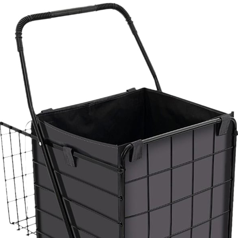 Costway Black Folding Shopping Cart with Oxford Liner Image 3