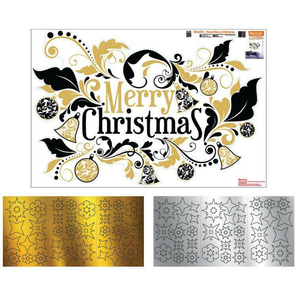 Walplus Elegant Merry Christmas with Metallic Snowflakes Self Adhesive Wall Sticker 121 Piece Image 4