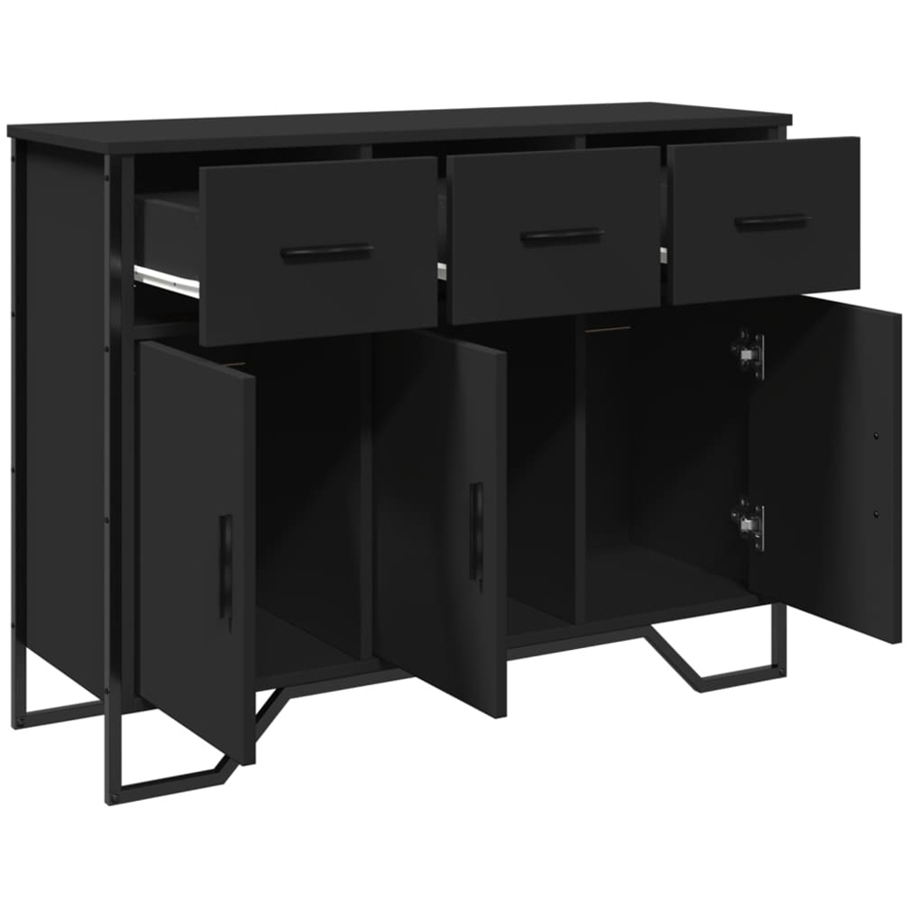vidaXL 3 Door 3 Drawer Black Wooden Sideboard Image 4