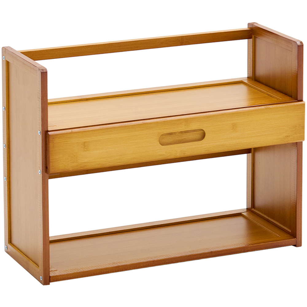 Living and Home Single Drawer 2 Shelf Natural Bamboo Desktop Bookshelf ...
