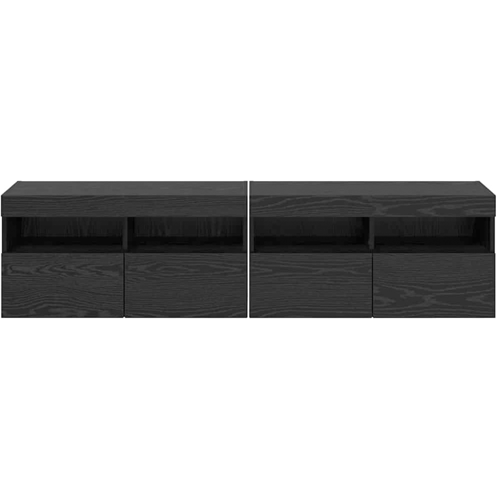 vidaXL 2 Door 2 Shelf Black Oak TV Cabinet with LED Lights Set of 2 Image 8