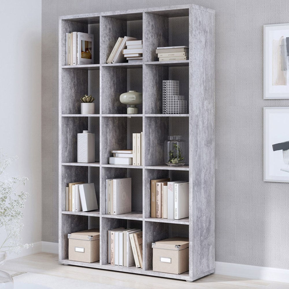 Florence Mauro Multi Shelf Concrete Grey Bookshelf Image 1