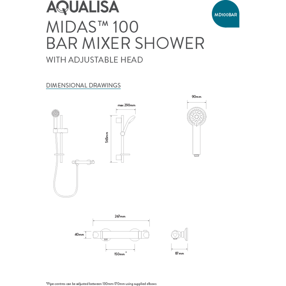 Aqualisa Midas MD100BAR Adjustable Head Thermostatic Mixer Shower Image 3