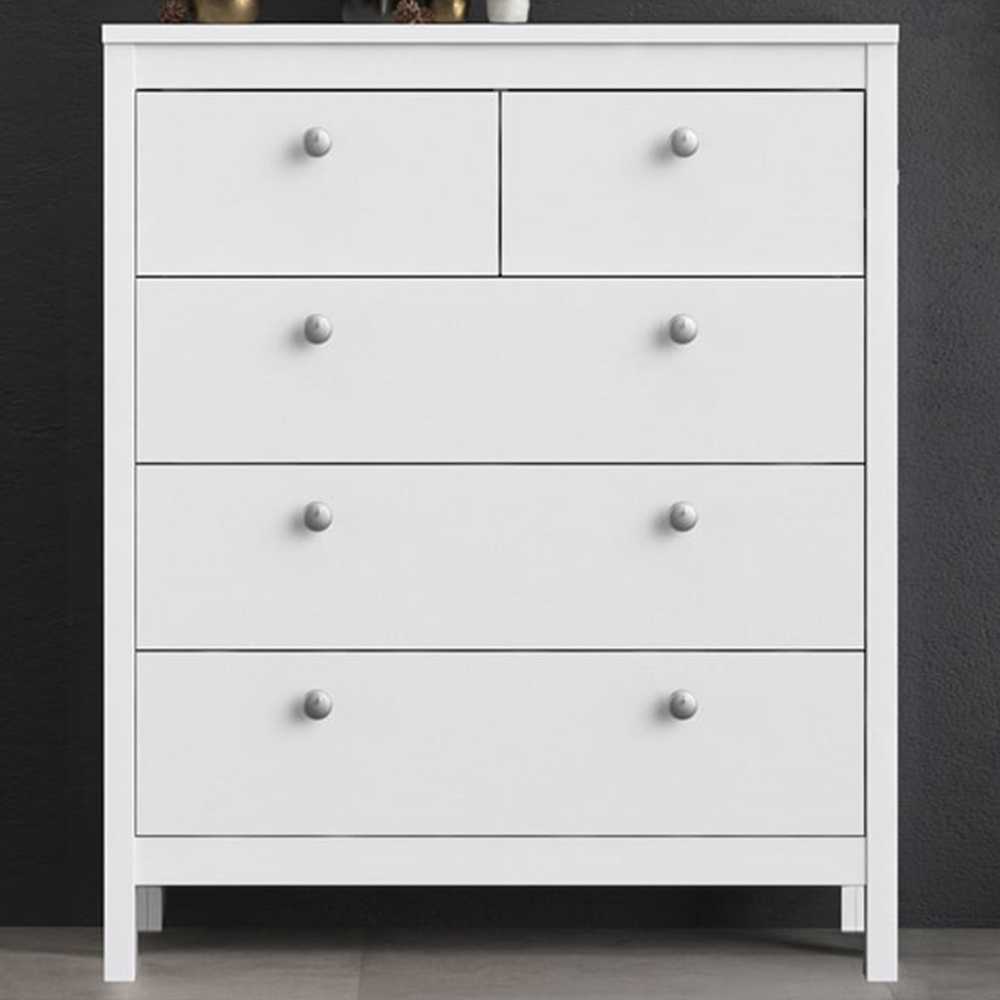 Florence Madrid 5 Drawer White Chest of Drawers Image 1