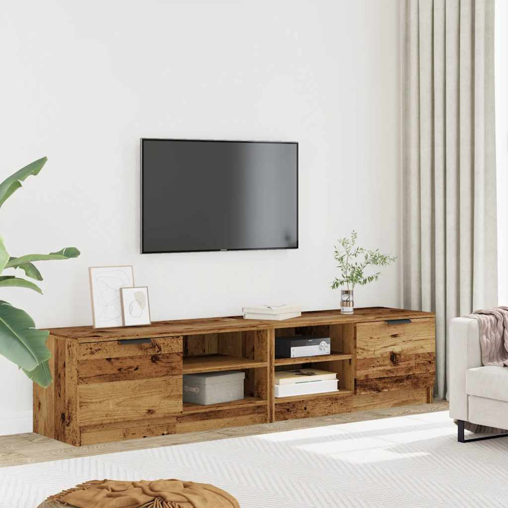 vidaXL Single Door 2 Shelf Old Wood TV Cabinet Set of 2 Image 3