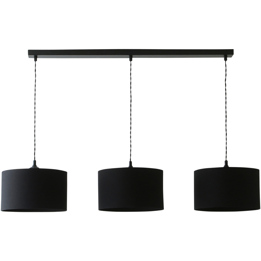 ValueLights Reni Black Fabric Drum Shade 3 Drop Bar Black Diner LED Ceiling Light Image 1