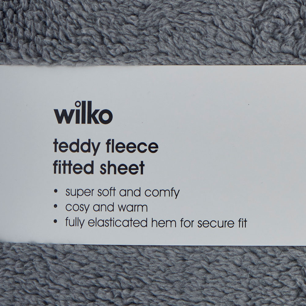 Wilko King Charcoal Soft Teddy Fleece Fitted Bed Sheet Image 4