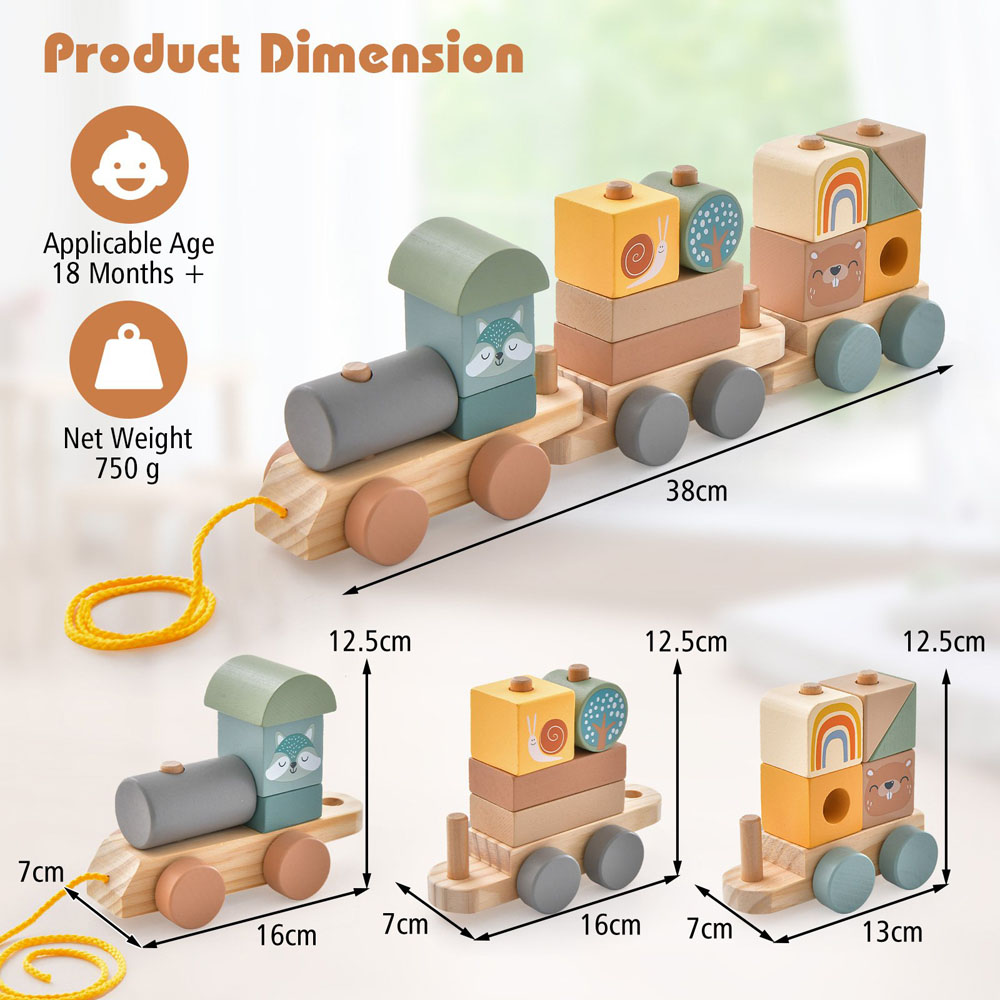 Costway Wooden Toy Train Set with 14 Stacking Wooden Blocks Image 7