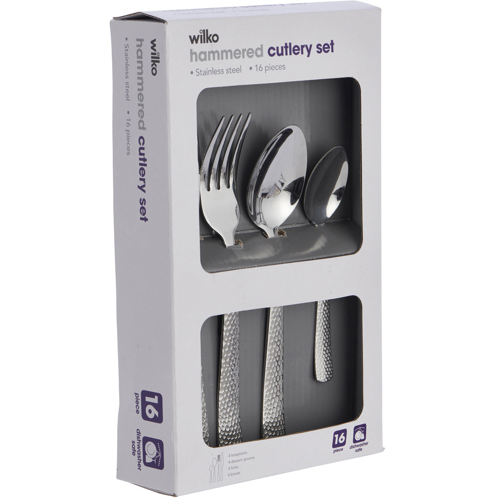 Wilko Hammered Stainless Steel Cutlery Set 16 Piece Wilko