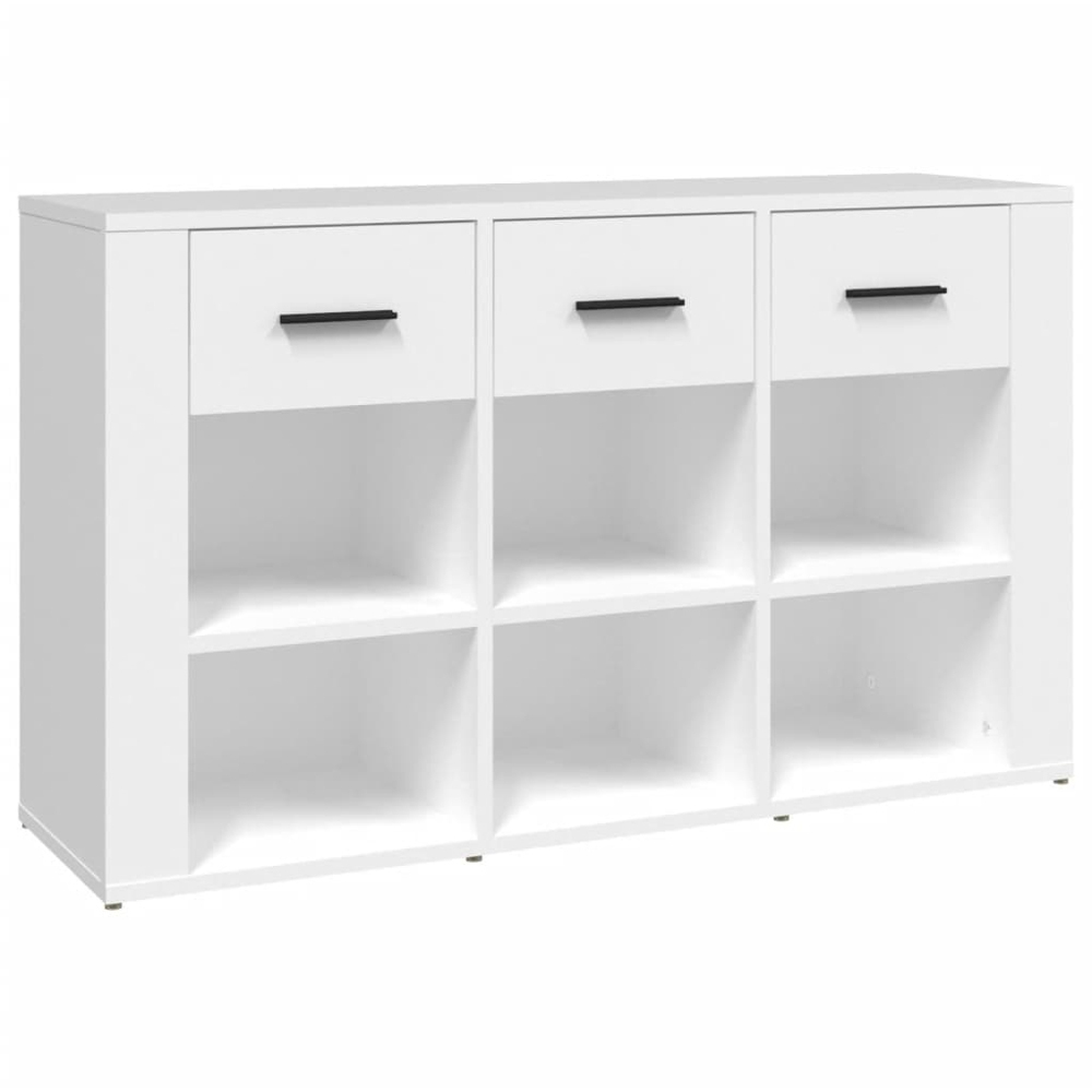 vidaXL 3 Drawer 6 Shelf White Wide Sideboard Image 2