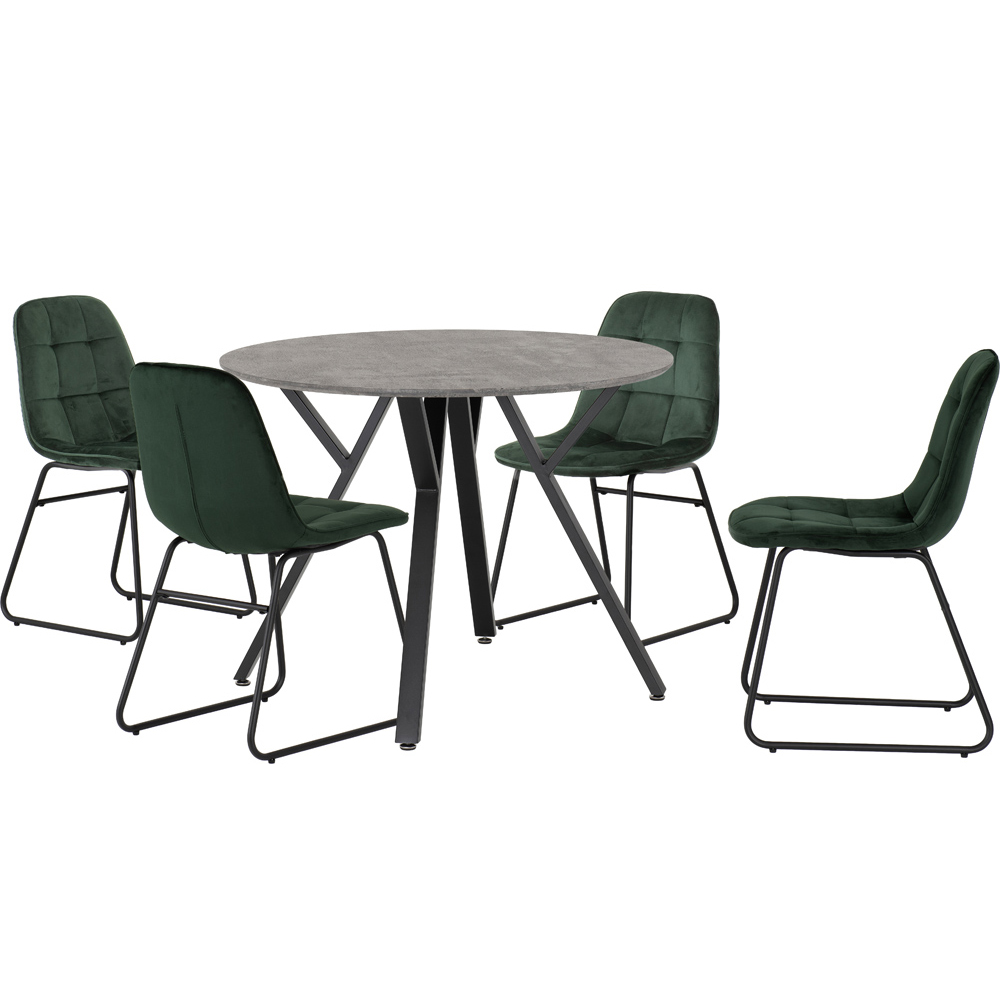 Seconique Athens Lukas 4 Seater Round Dining Set Concrete and Emerald Green Image 2