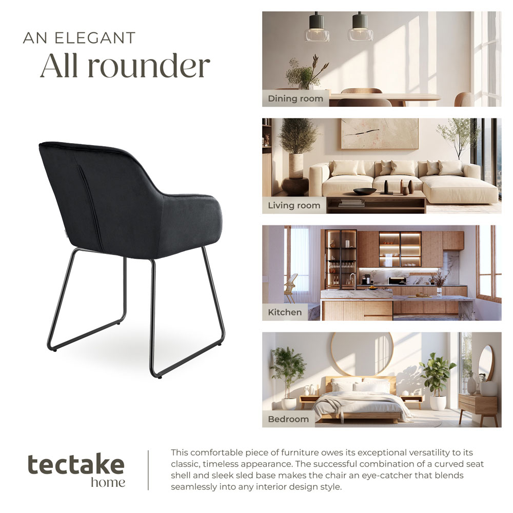 tectake Jeane Set of 2 Black Velvet Look Dining Chair Image 7