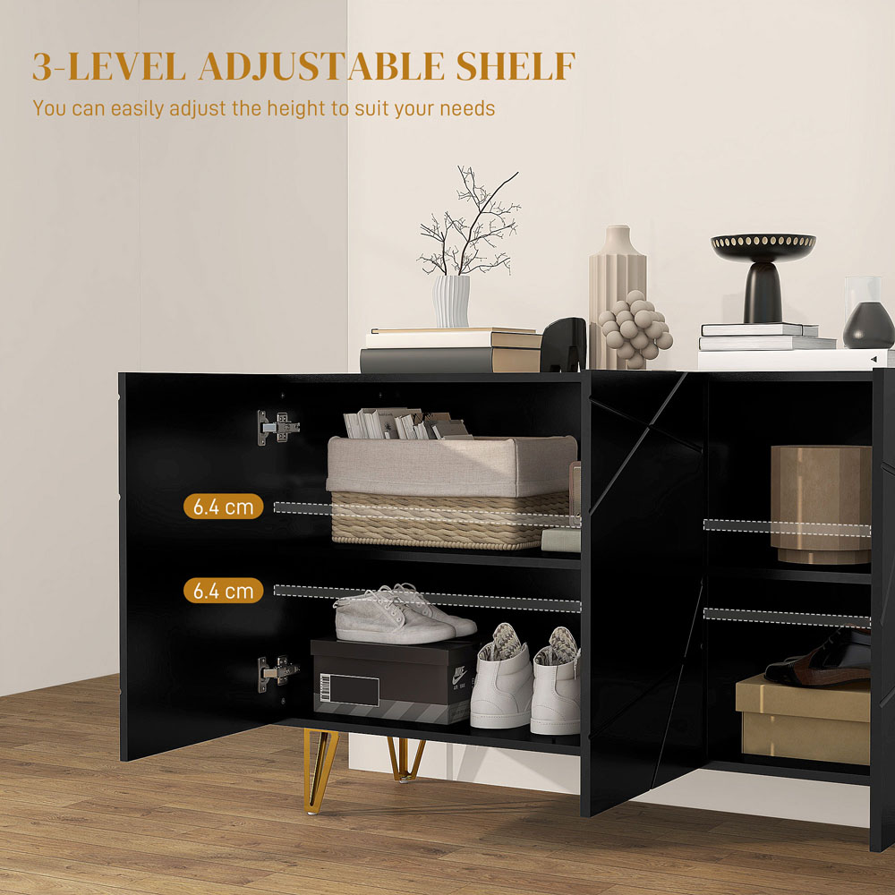HOMCOM 3 Door Black Storage Cabinet with Adjustable Shelf Image 6
