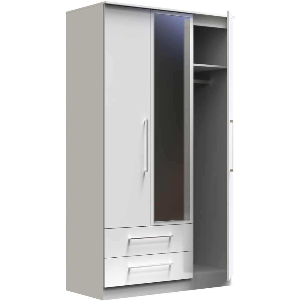 Crowndale Worcester 3 Door 2 Drawer White Mirrored Wardrobe Ready Assembled Image 5