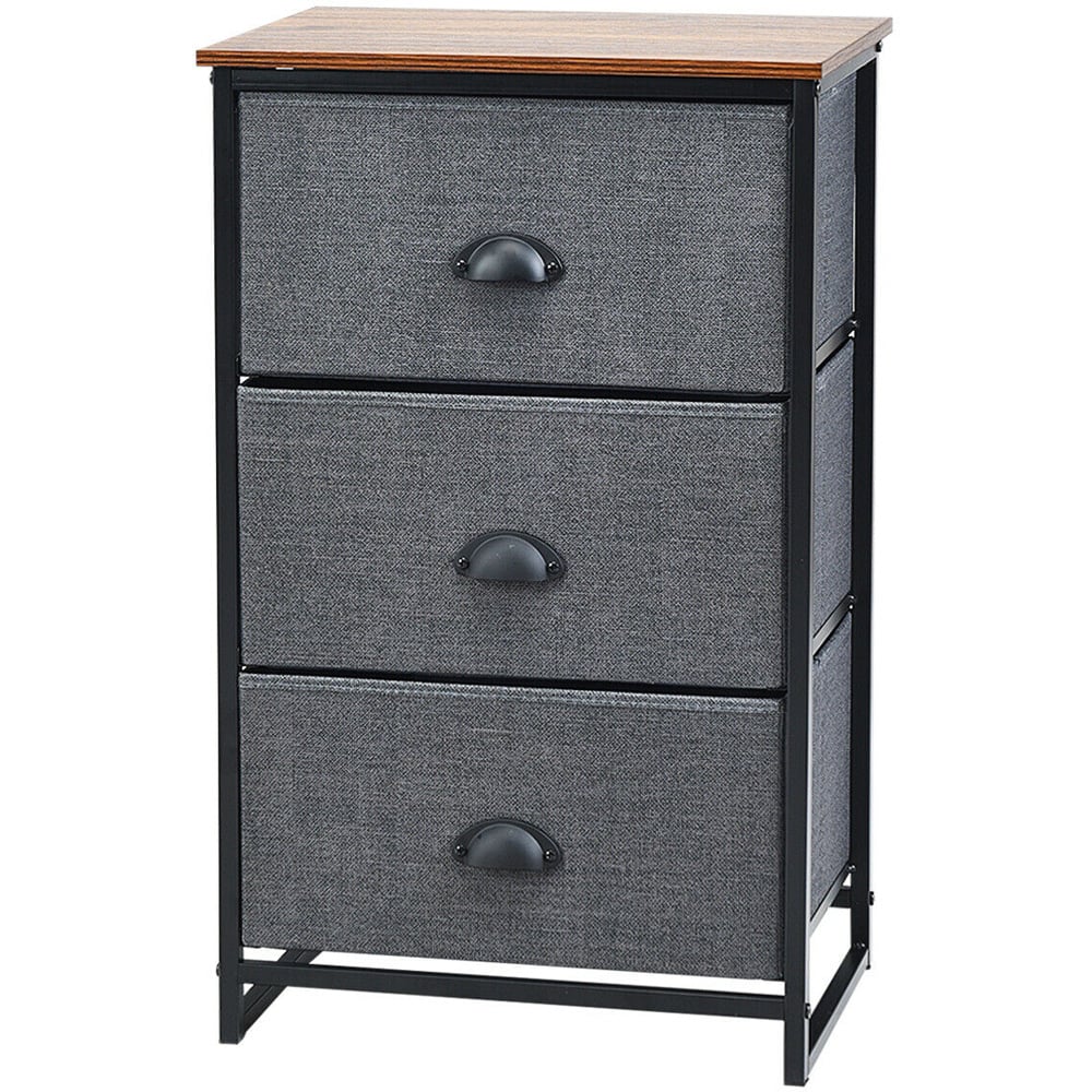 Costway Black 3 Drawer Fabric Nightstand Bedside Storage Cabinet Image 2