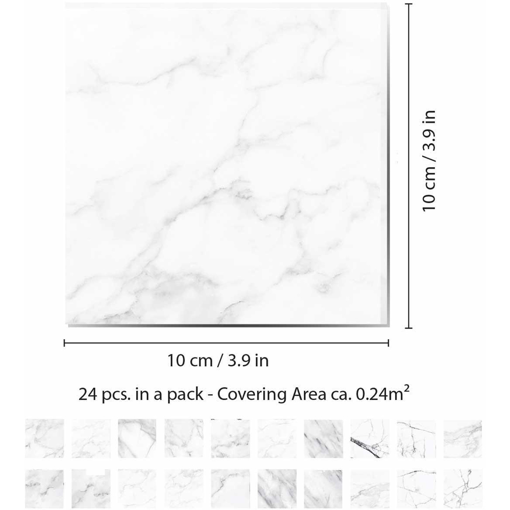 Walplus White Marble Grey Self Adhesive Tile Sticker 24 Pack Image 5