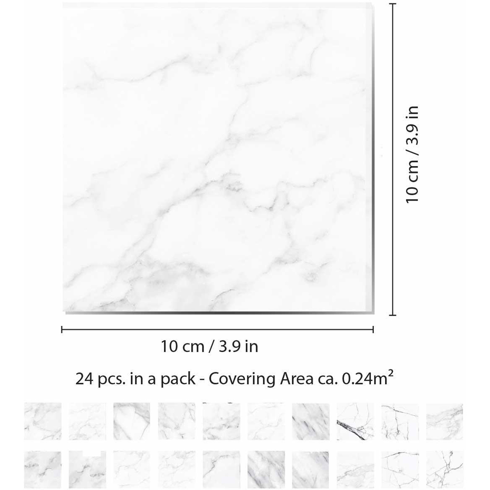 Walplus White Marble Grey Self Adhesive Tile Sticker 24 Pack Image 5