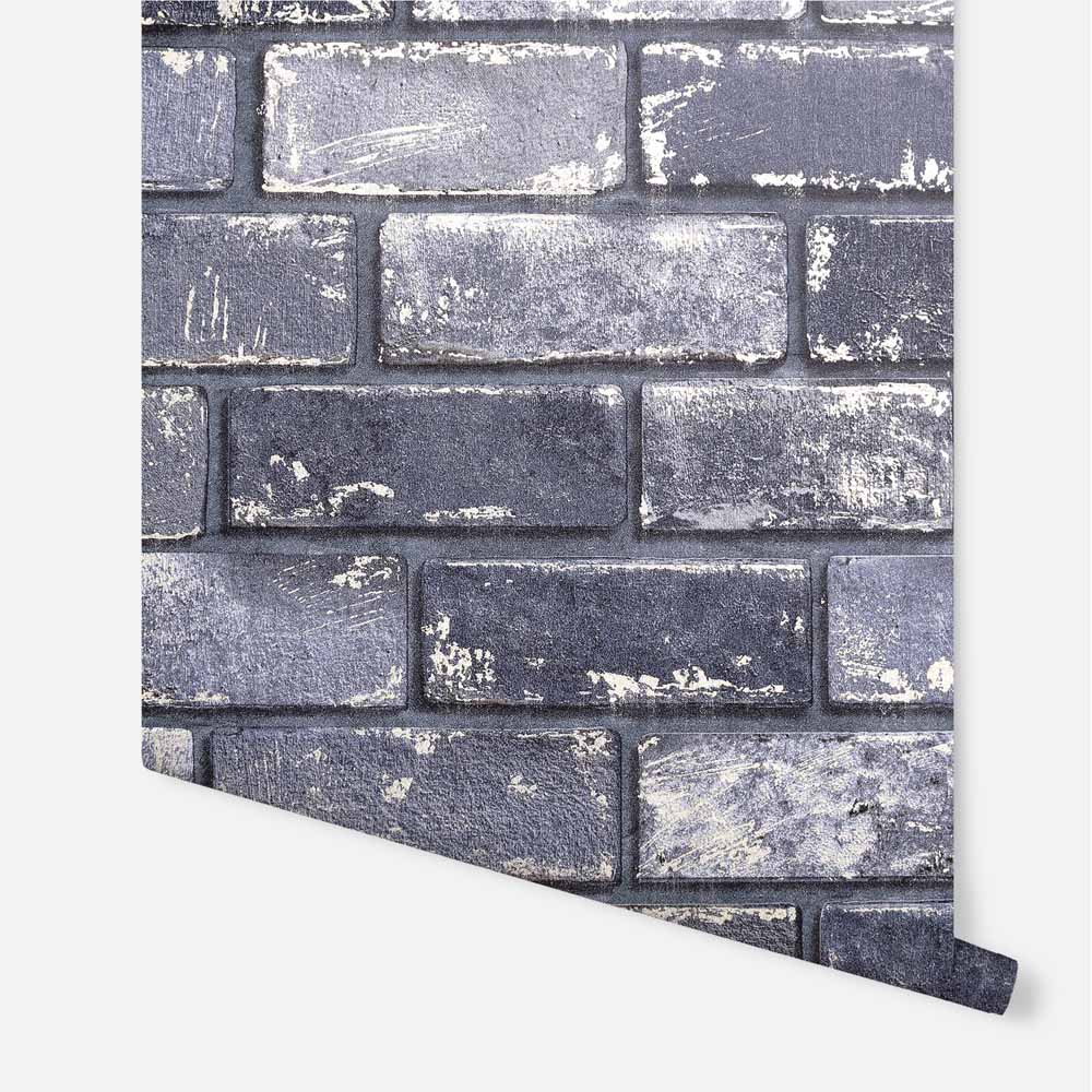 Arthouse Peel & Stick Metallic Brick Navy/Gold Wallpaper Wilko