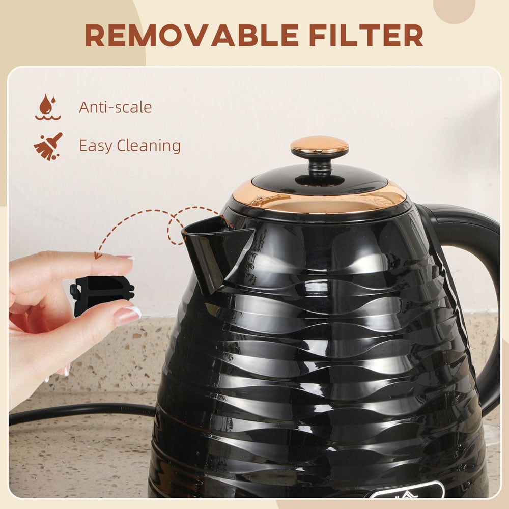 HOMCOM 800-207V70BK Black Ripple 1.7L Electric Kettle 3kW Image 8