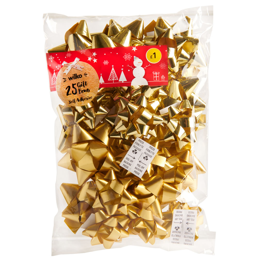 Wilko 25 pack Midnight Magic Gold Christmas Gift  Bows Image 1
