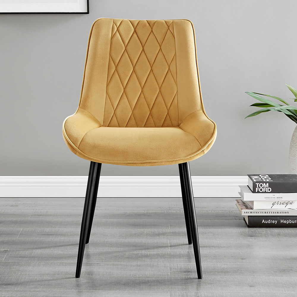 Furniturebox Elissa Cesano Marble Effect 2 Seater Round Dining Set White Mustard and Black Image 4