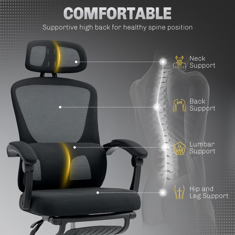 Portland Black Mesh Ergonomic Office Chair with Headrest and Lumbar Support Image 4