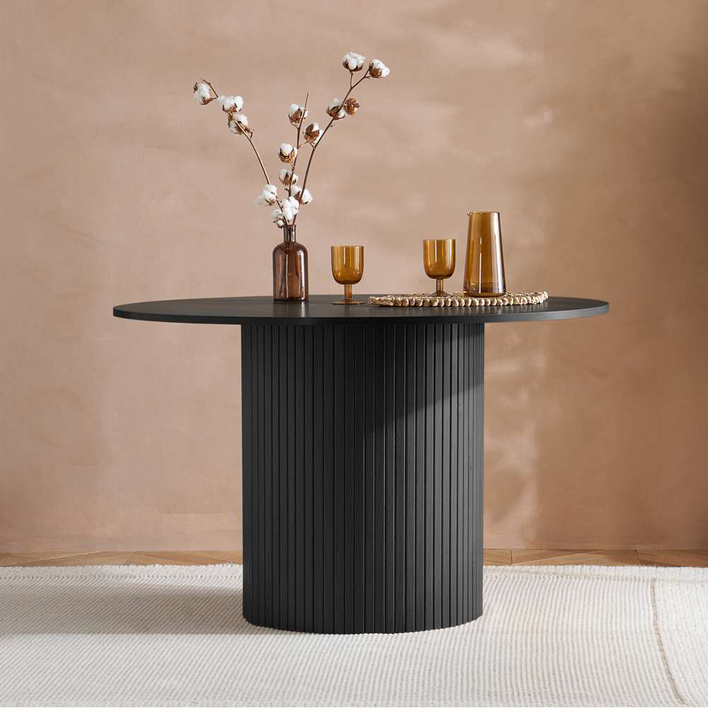 Birlea Axel 4 Seater Round Fluted Dining Table Black Image 7