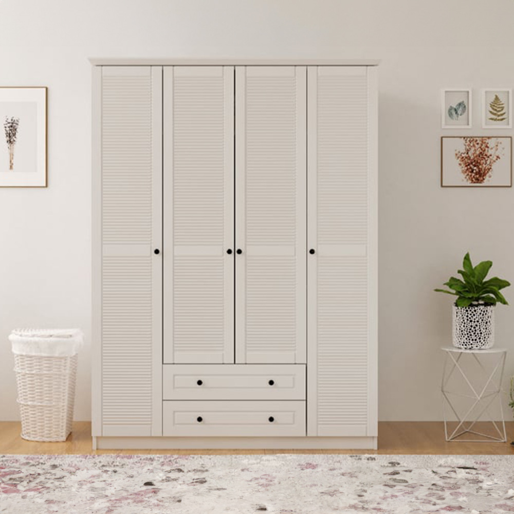Evu VOLET 4 Door 2 Drawer White Wardrobe Image 4