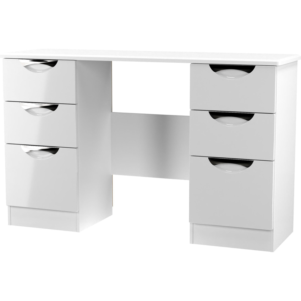Crowndale Camden 6 Drawer White Gloss and White Kneehole Desk Ready Assembled Image 3