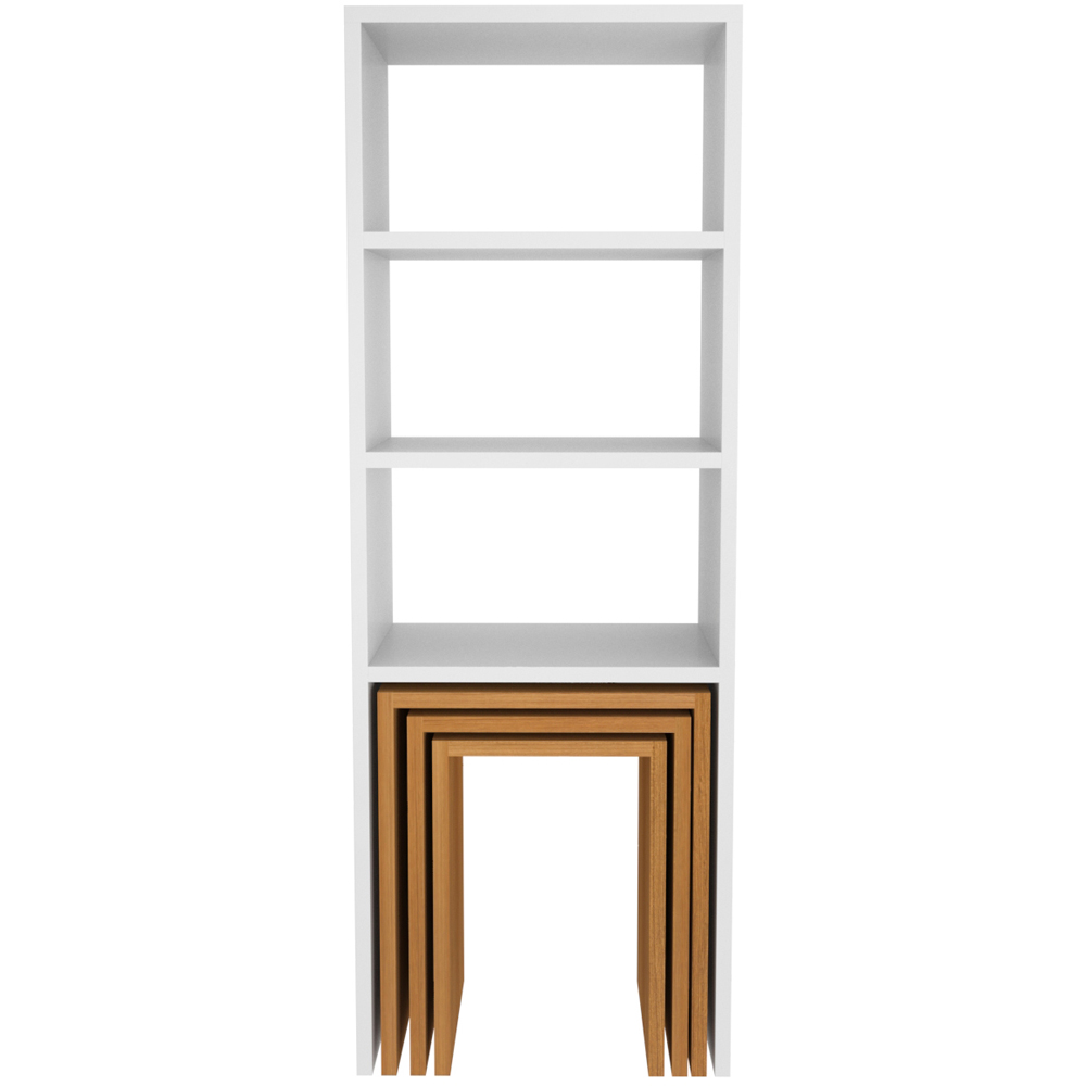 Decorotika Modern Melo 3 Shelf White Teak Bookcase with Nest of Tables Set of 3 Image 3
