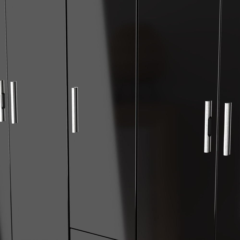 Crowndale Knightsbridge 5 Door 2 Drawer Black Gloss and Black Tall Wardrobe Ready Assembled Image 5