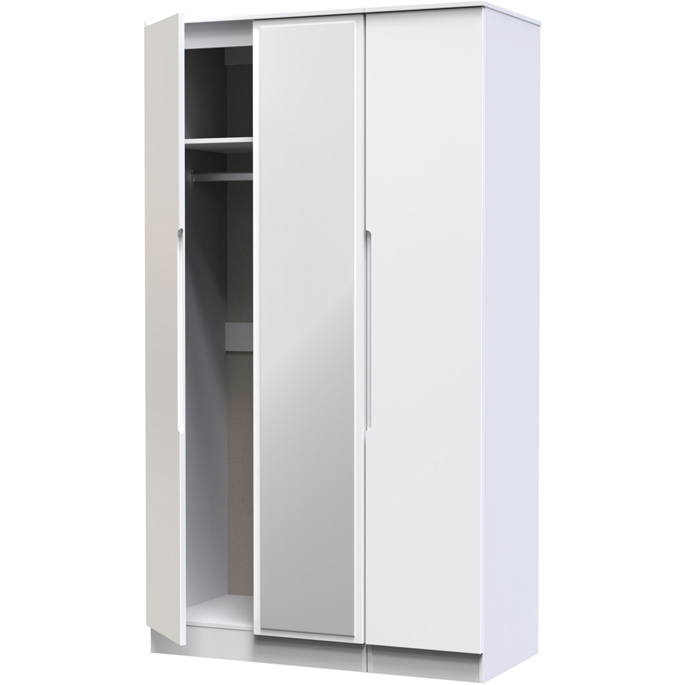 Crowndale Milan 3 Door White Gloss and White Tall Mirror Wardrobe Ready Assembled Image 6