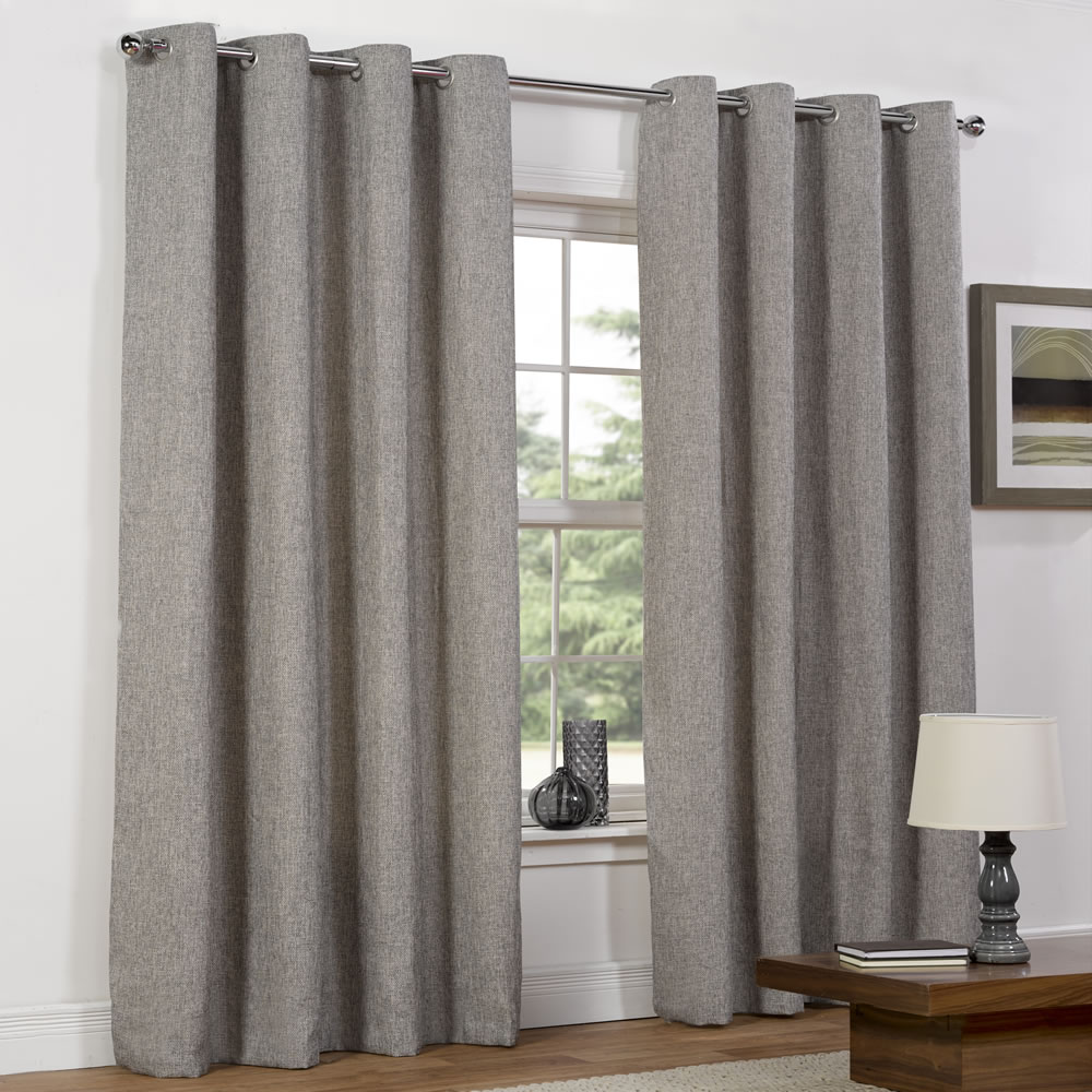 Wilko Charcoal Basketweave Lined Eyelet Curtains 228 W x 228cm D Image
