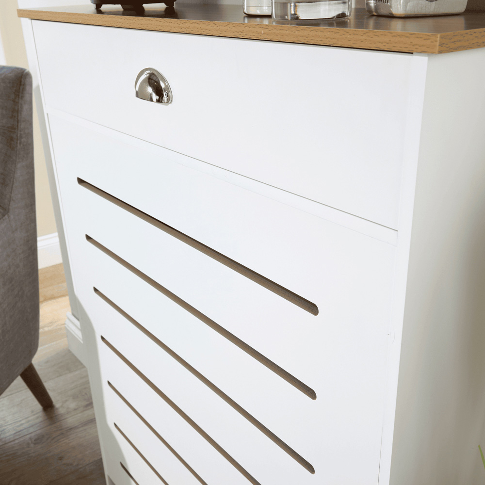 Home Source Batley Single Drawer White and Oak Horizontal Slat Radiator Cover Small Image 3