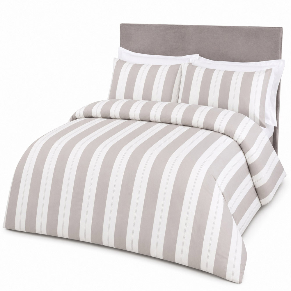 Smart Living King Size White and Mink Lurex Stripe Jacquard Duvet Cover Set Image 2